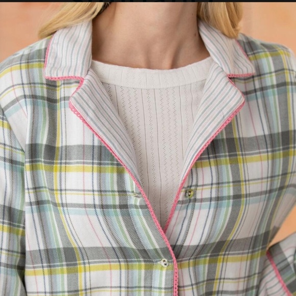 Sundance Powder Plaid Button Down Pajama Top, [Sz XL] 100% Cotton - Picture 5 of 9